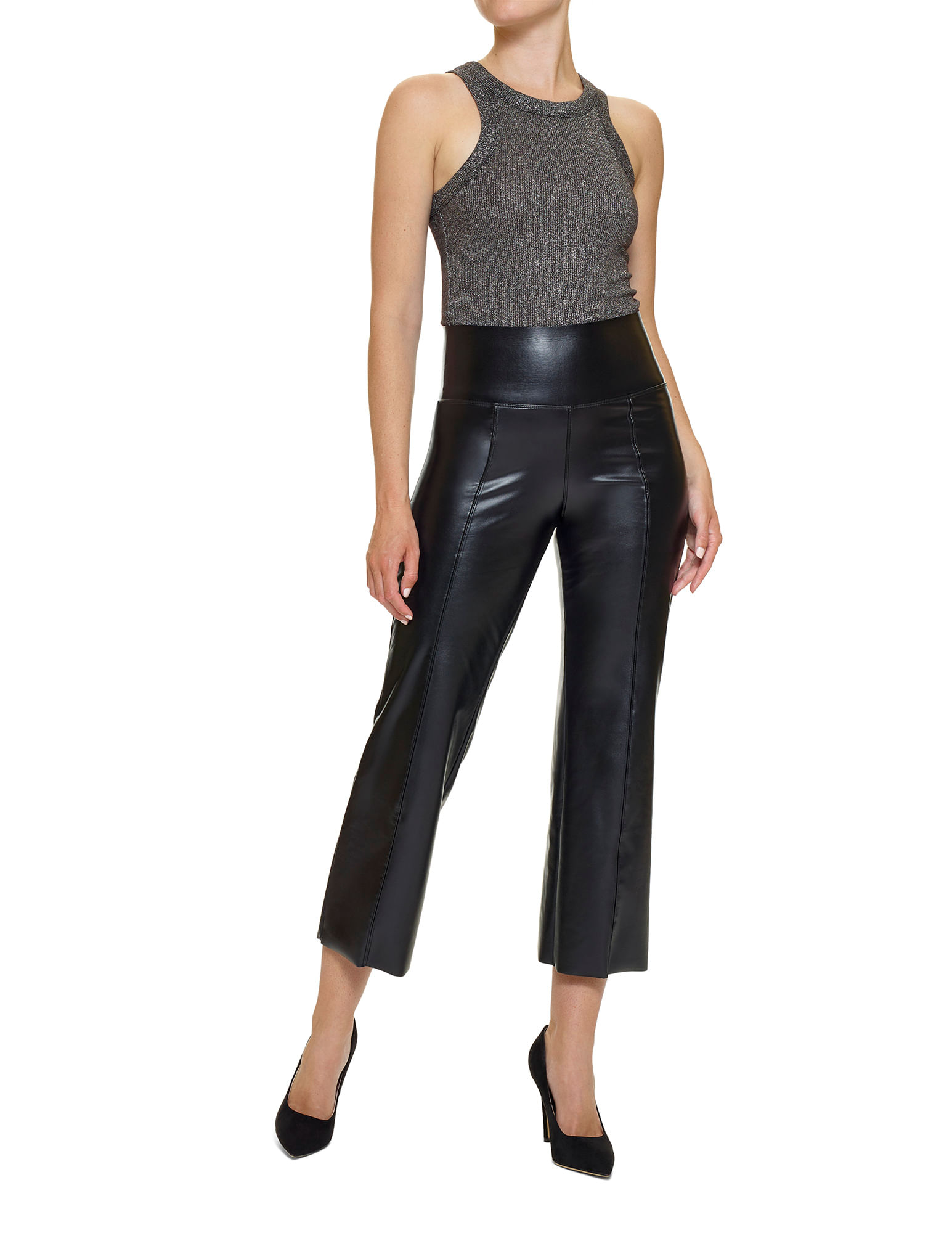HUE Flat-tering Fit Leather Cropped Flare Leggings